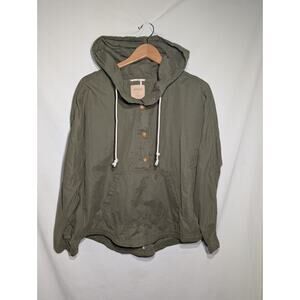 Aerie Womens Green Lightweight Pullover Anorak Windbreaker Jacket L Y2K Hooded